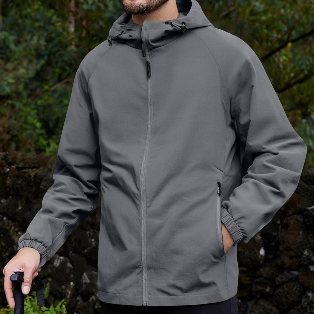 Herren Kapuzen-Arbeitsjacke - Vielseitige lässige wasserdichte winddichte Outdoor-Freizeitjacke