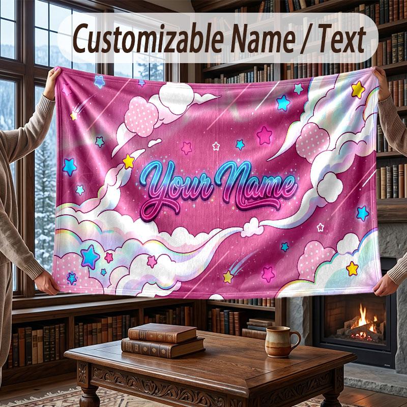 Mountain Landscape Theme Throw Blanket Custom Name Text Personalized Blanket Soft Cozy Blanket for Home Sofa Bed
