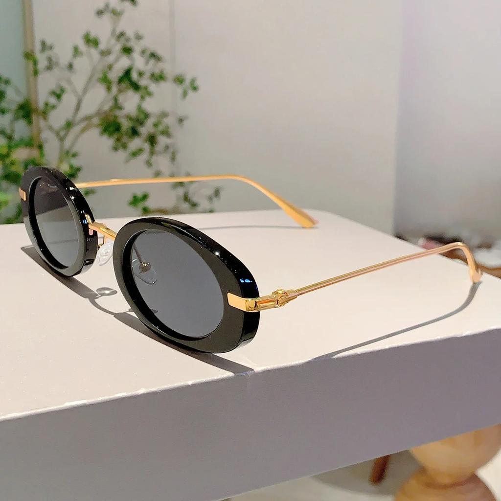 Small Oval Frame Retro Sunglasses Luxury Metal Designer Shades Women Trendy Fashion Leopard Beach Sun Glasses