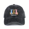 Happy Easter Bunny Print Baseball Cap Adjustable Distressed Denim Hat Outdoor Sun Protection Adult
