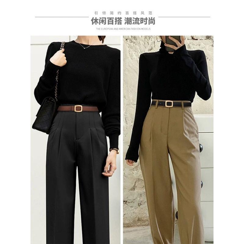 Ladies leather belt with high-end simple decoration; new trend genuine leather versatile black jeans belt.