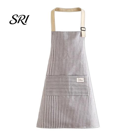 Adjustable Neck Strap Apron Bib with Large Patch Pocket Cotton Linen Stripe Multi Color Cooking Breathable Oil-Resistant Kitchen for Men Women Blend