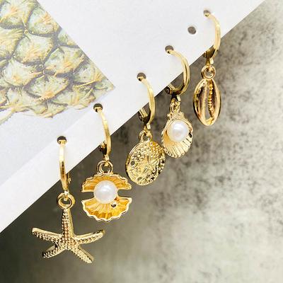 1 Pair Ocean Series Earrings - Shell, Sea Star, Sea Shell Alloy Pendant Earrings Decorations