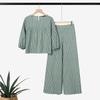 ZANZEA Women Half Sleeve Blouse and Pants Casual Stripe Print Two Piece Suit Sets