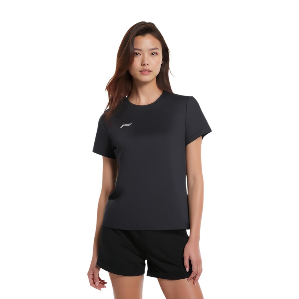 Li-Ning Comfortable Sports T-Shirt Quick-Drying Breathable Versatile Short Sleeve Women tops Black ATSU840-1