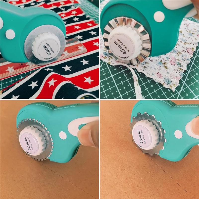 2025 Trend 45Mm Rotary Cutter For Fabric Rolling Fabric Cutter Crochet Edge Skip Blade Perforating With 8Pcs Rotary Blades 1Set