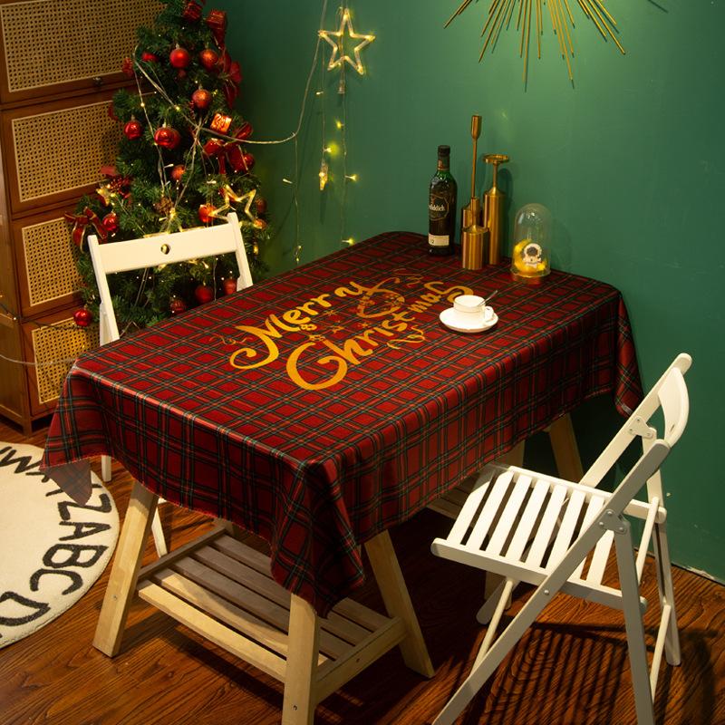 Winter Christmas Plaid Red Holiday Festive Tablecloth Household Waterproof Girly Heart Coffee Table Cover Tablecloth