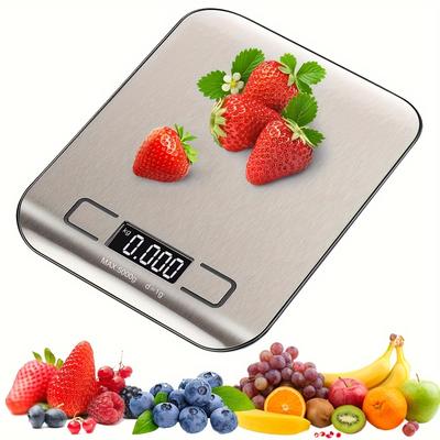 Digitale Küchenwaage – 10 kg/1 g Präzisions-Wiegewerkzeug mit LCD, Edelstahl, Kunststoff, Messwaage für den Haushalt zum Backen und Kochen