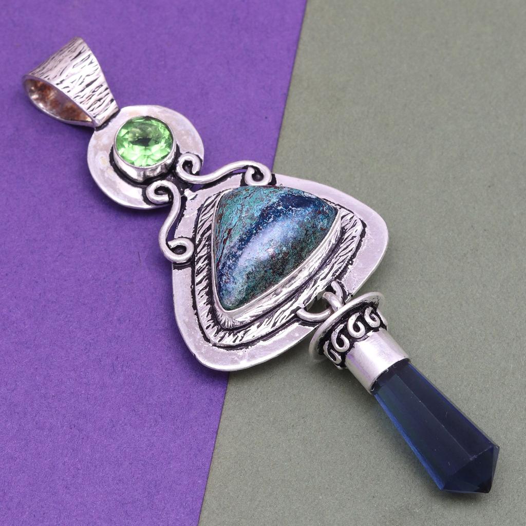 Azurite Necklace Malachite Silver Gifted Pendant Gemstone Jewelry