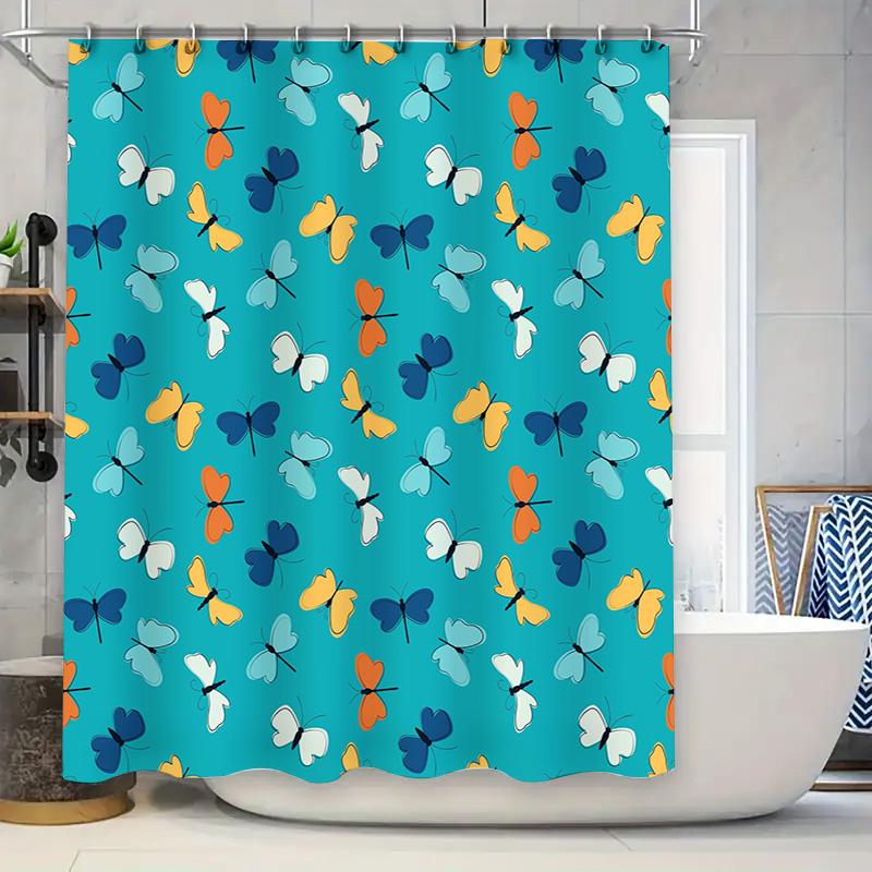 

Trendy Printed Shower Curtains with Blue Butterflies Waterproof Bath Decor for Bathroom Accessories Universal Fit 72x84 (Blue) 90x180cm