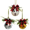 Christmas Bells Ornament Rustic Christmas Jingle Bell with Pine Needles Red Berries And Plaid Bow for DIY Holiday Door Window Tree Wreath Garland