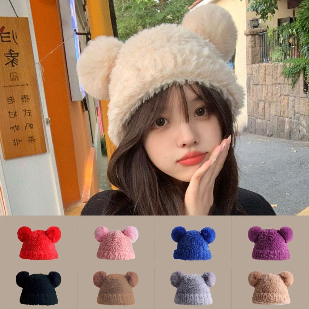

Warm Cute Bear Ear Knitted Hat Cold Cap plush Wool Hat