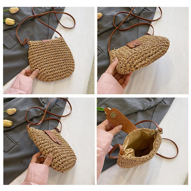 Ielgy Woven Straw Bag Niche Design Fashion Seaside Beach Mobile Phone Bag Shoulder Crossbody Female Bag