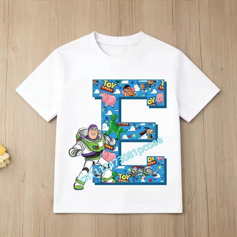 New Toy Story Alphabet A-Z Children's Pure Cotton Short-Sleeved Cartoon Printed Boys' Sportswear Casual Shirt Summer T-Shirt