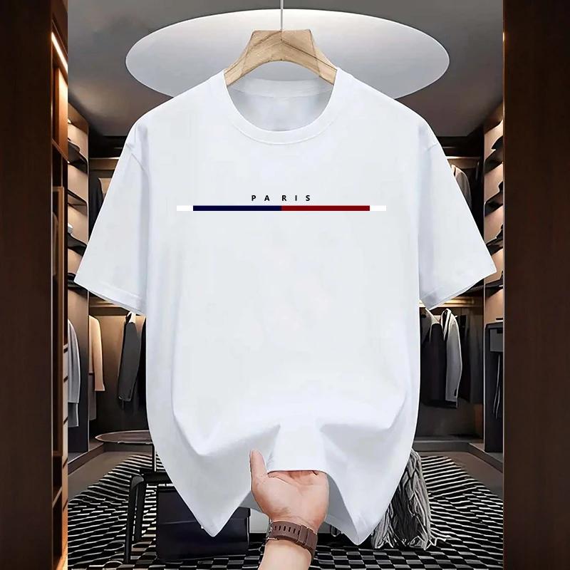 Paris Fashion Mens Cotton Tshirt Spring Summer Daily Casual Fashion Oneck Short Sleeve Top Male Home Outdoor Comfort Soft Tees