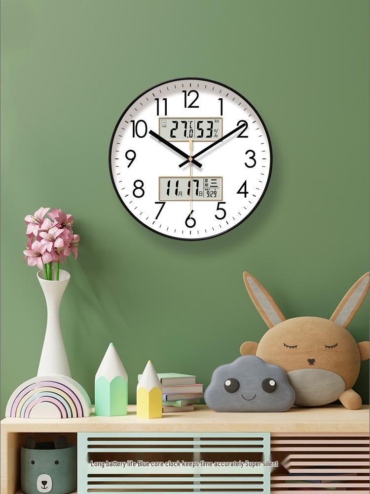 Silent Wall Classic Quartz 6026 Clock With Lcd Calendar For Living Room