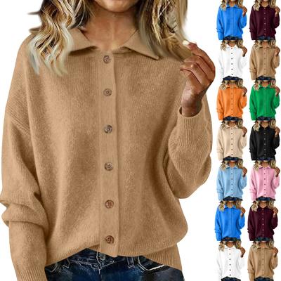 Damesmode Casual Effen Kleur Lange Mouwen Gebreid Cardigan met Knopen en Kraag