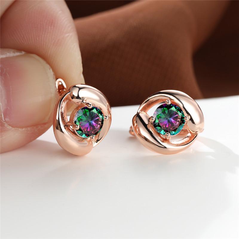 

Разноцветные серьги круглой огранки с розовым, красным, синим, фиолетовым камнем, серьги-капли цвета розового золота, серьги для вечеринок, простые модные серьги-кольца с радужным камнем разноцветный