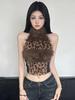 Leopardenmuster schulterfreies Neckholder Crop Top