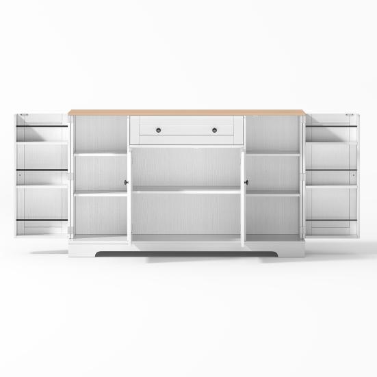 Patchwork Color Large Sideboard with 4 Doors And 1 Drawer, Modern Buffet Cabinet for Dining Room And Living Room