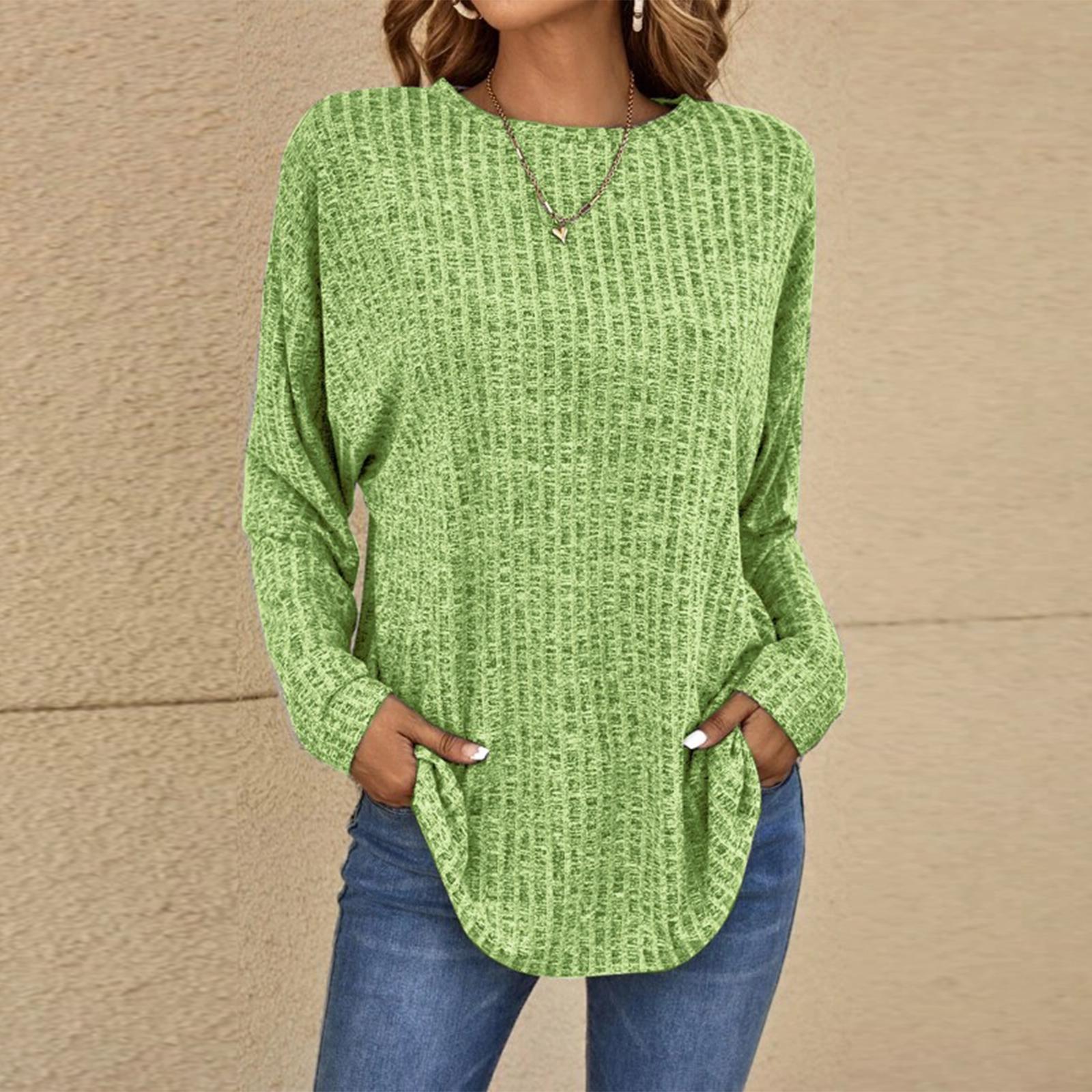 

Женская модная однотонная футболка-пуловер с круглым вырезом, длинными рукавами и свободного кроя XXXXL зелёный