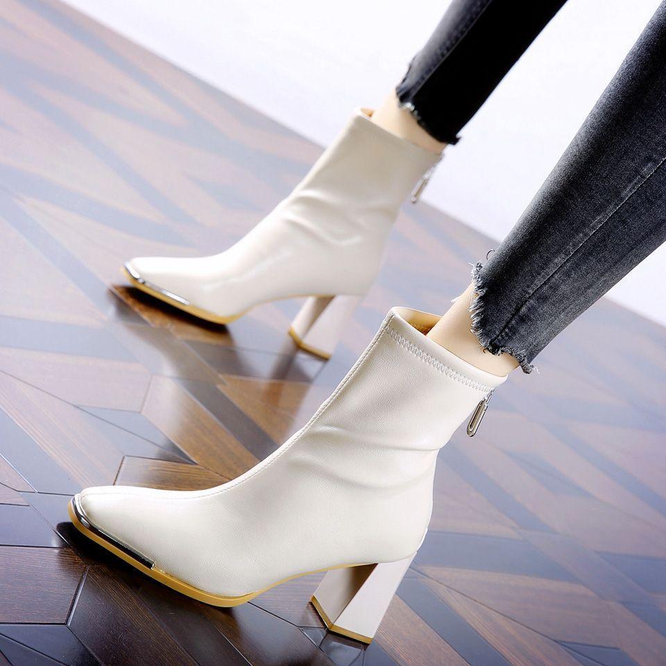 British style professional anti-collision square head high-heeled boots, new commuting versatile thick-heeled short boots for women in autumn and