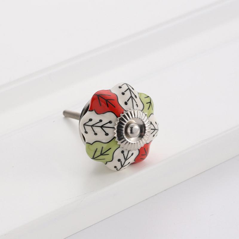 1PC Iron Material Vintage Cabinet Handle European Style Painted Pattern Exquisite Pumpkin Shape Home Decoration Multicolor