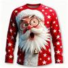 Men Christmas Long Sleeve T‑Shirt 3D Santa Claus Print Red White Stripe Autumn Xmas Holiday Party Casual Tee Tops