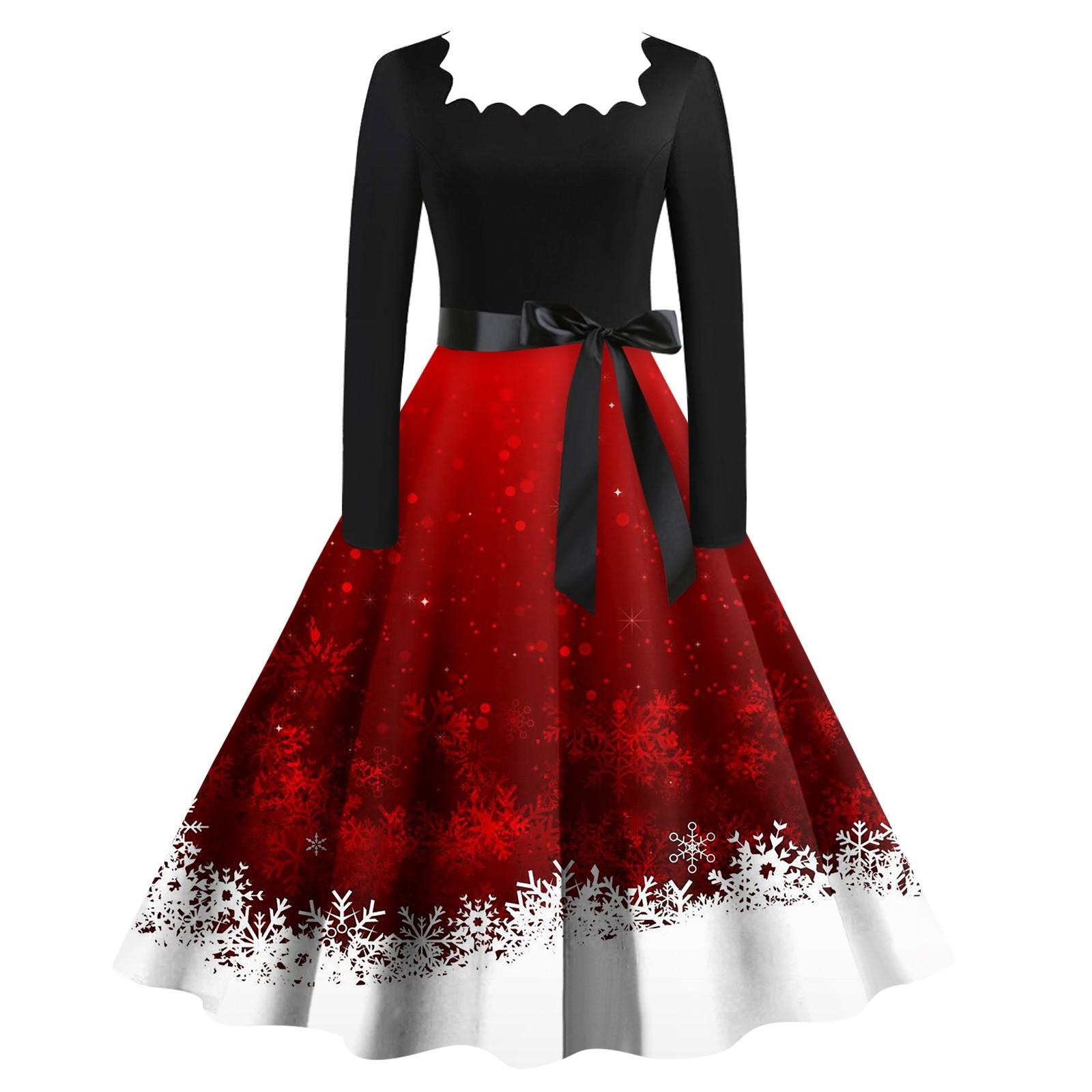 

Женское повседневное модное платье с длинными рукавами и принтом рождественской елки, повседневное платье с вырезом и квадратным вырезом S винный