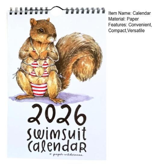 2026 Cute Animals Swimsuit Wall Calendar 12-Month Hanging Planner Funny Animal Theme Calendar for Home Office Classroom Use