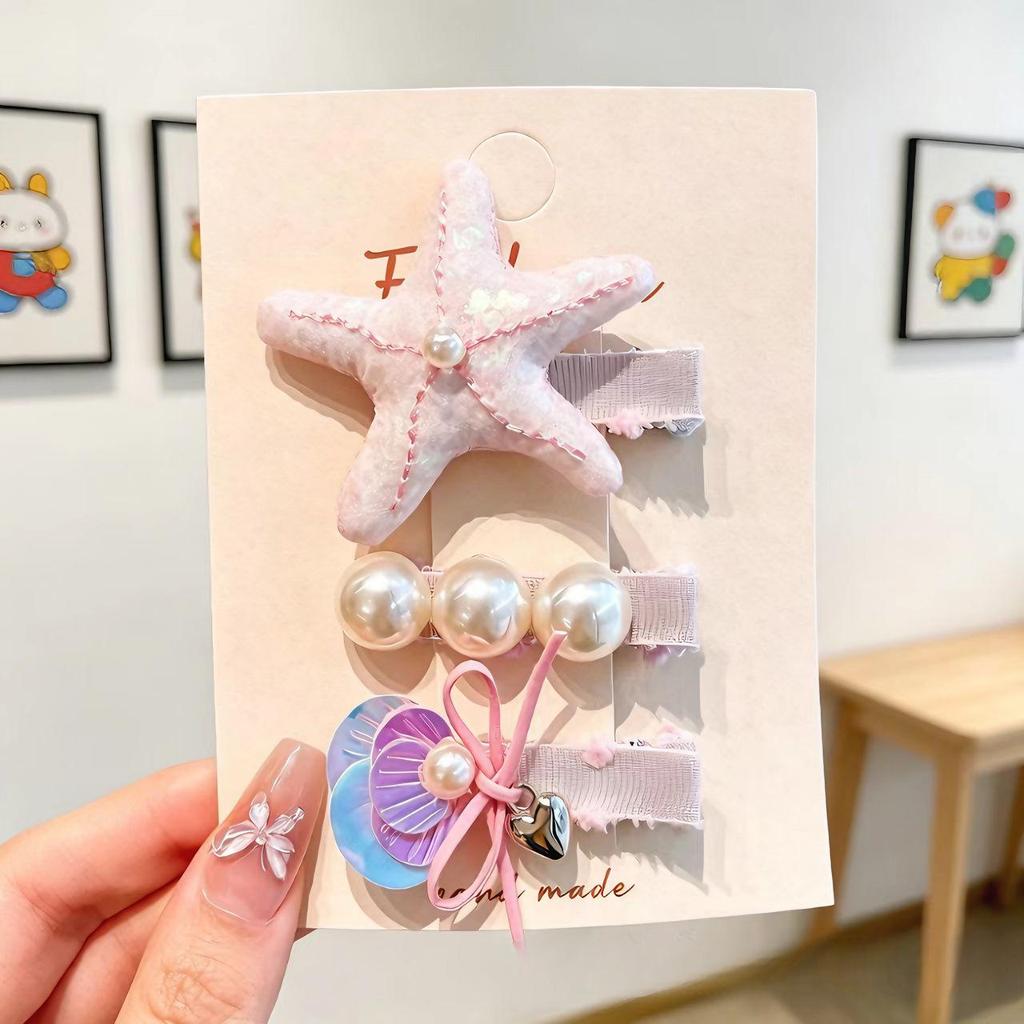 Ocean Series Kids' Hair Clips: Starfish & Shell Hairpins for Flyaway Bangs