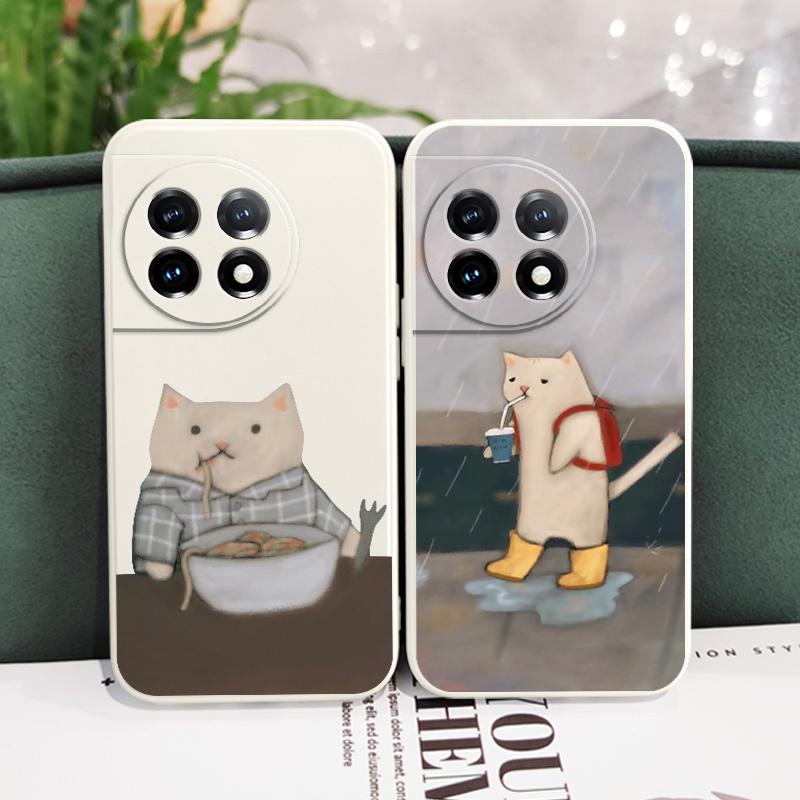Paper Folding Cat Phone Case For Oneplus 13 13R 12 12R 11 11R 10 10R 10T 9R 9RT 9 8T 8 7 7T Pro 5G Liquid Silicone Cover