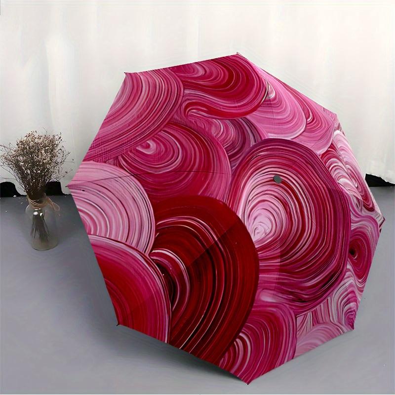 1pc Swirls Circles Automatic Open/close Folding Compact Umbrella, 8-Rib Sturdy Canopy, Lightweight Portable, Everyday Use, Gift, Outdoor Umbrella, Tra