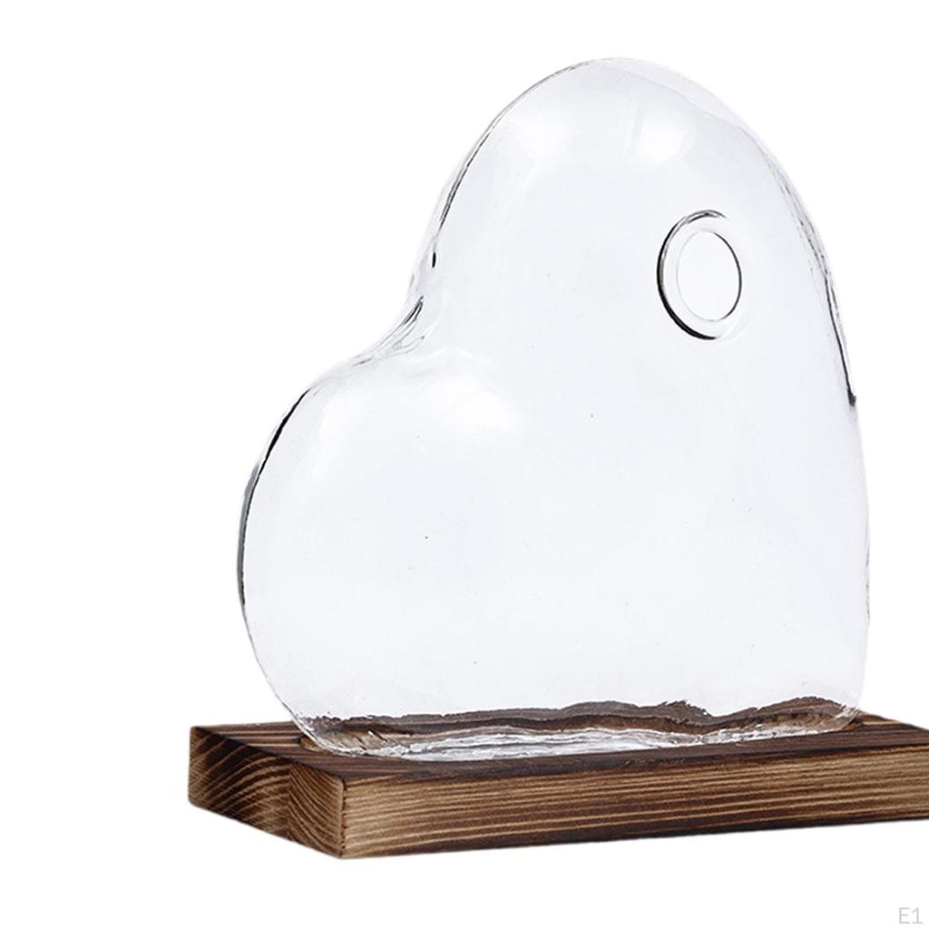 Heart Shaped Glass Vase with Wooden Base Modern Transparent Plant Terrarium Propagation Station for