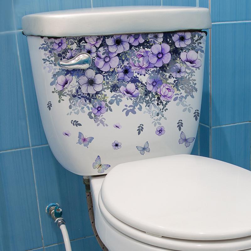 Purple Vine Flowers Wall Sticker Bathroom Toilet Decor Living Room Cabinet Home Decoration Decals Beautify Self Adhesive Mural