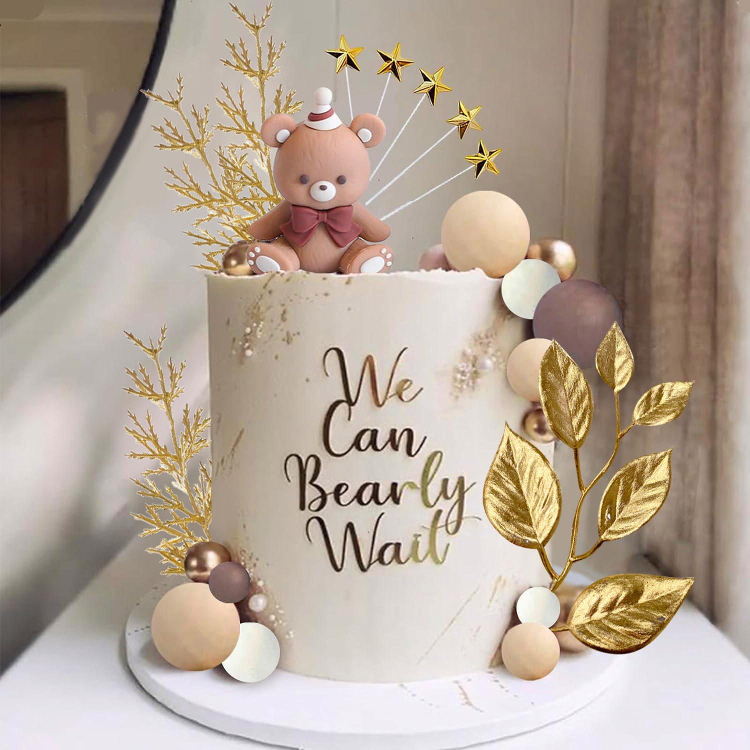 

Bear Balls Cake Toppers Mini Teddy Bear Cake Decorations Boho Cake Toppers Pearl Ball Cake Toppers for Boy Girl Baby