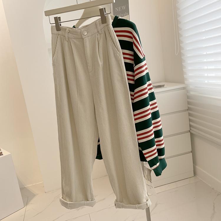 Women's Autumn and Winter Plus Size Corduroy Trousers Warm Tall Waisted Thin Loose Casual Corduroy Wide Legged Straight Trousers