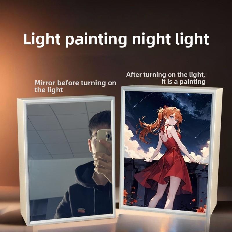 21cm/8.27in Evangelion Light Painting 3D Led Mirror Lamp Anime Figure Peripherals Desktop Collectible Crafts Birthday Decoration