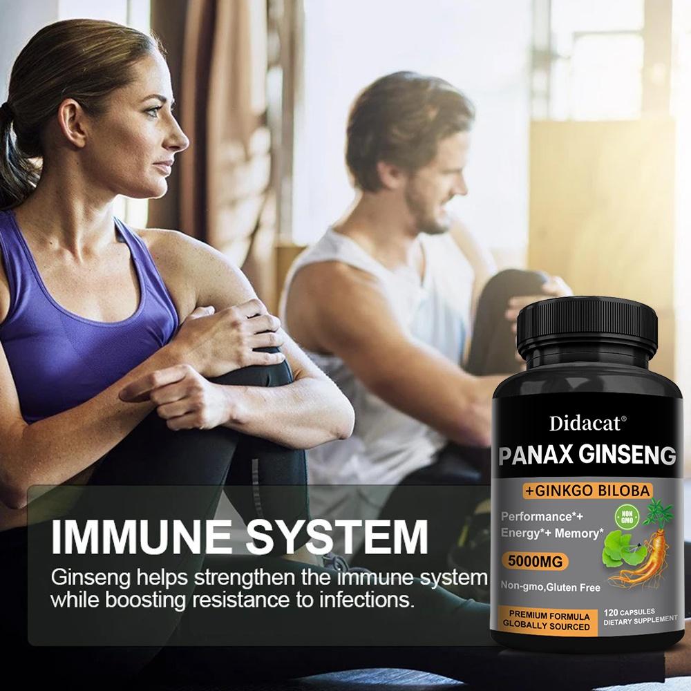 Didacat Panax Ginseng 5000mg with Ginkgo Biloba, Performance Energy & Memory Support, 120 Capsules