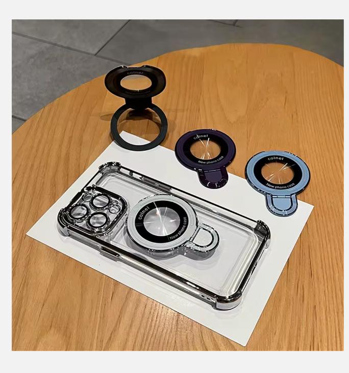 2025 Luxury Plating Shockproof Magnetic Bracket For Magsafe Clear Case For iPhone 15 16 14 13 12 11 Pro Max With Holder Stand Cover