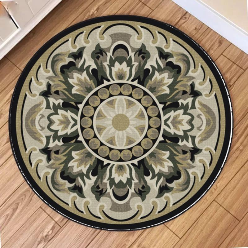 Classic Blossom Round Carpet, Intricate Floral Medallion On Crimson with Bohemian Rug Floor Mat for Traditional Parlor Fashion