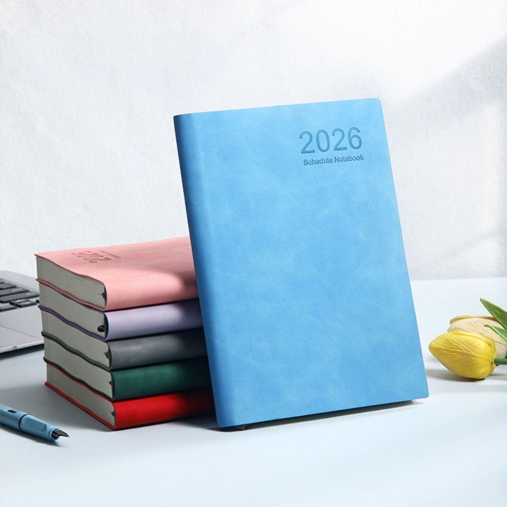 with Ribbon Bookmark 2026 365-Day Schedule Notebook PU Leather Cover Schedule Planner Notepad  Gift