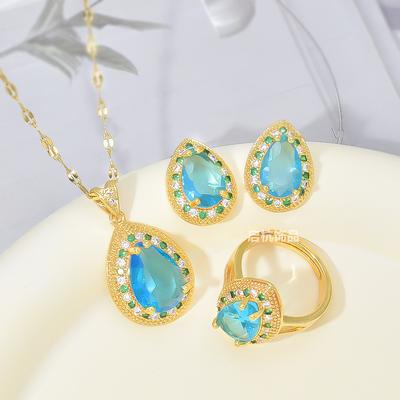 Year Feng Shui Drop Necklace Women'S Premium Retro Versatile Temperament Inlaid Sapphire Set