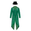 Kids Victorian Costume Retro Renaissance Tailcoat Jacket Gold Buttons Felt Hat Magician Ringmaster Party Outfit