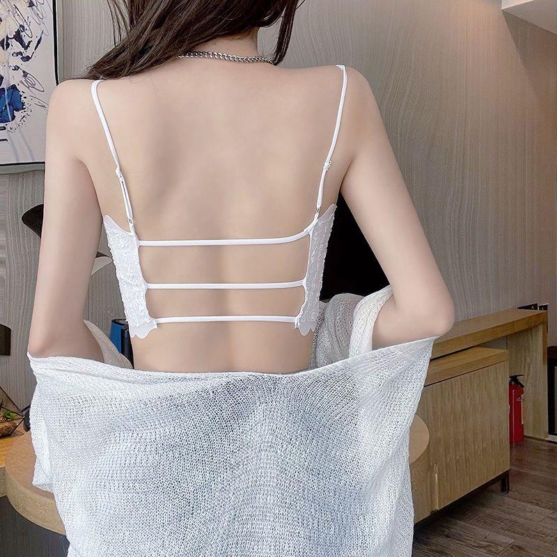 Summer Lace Camisole Vest for Women with Breast Pads Ice Silk Beauty Back Underwear for Women Strapless No Steel Ring Base Thin Inner Layer