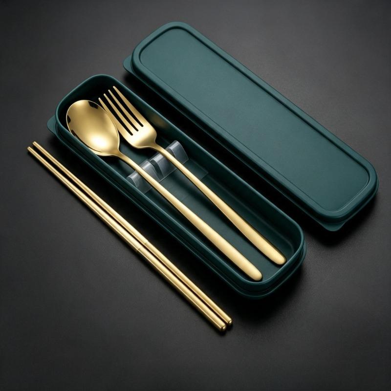 3pc Portable Tableware Set Spoon Fork Chopsticks Cutlery Kit for Students Outdoor Travel Outdoor Gear