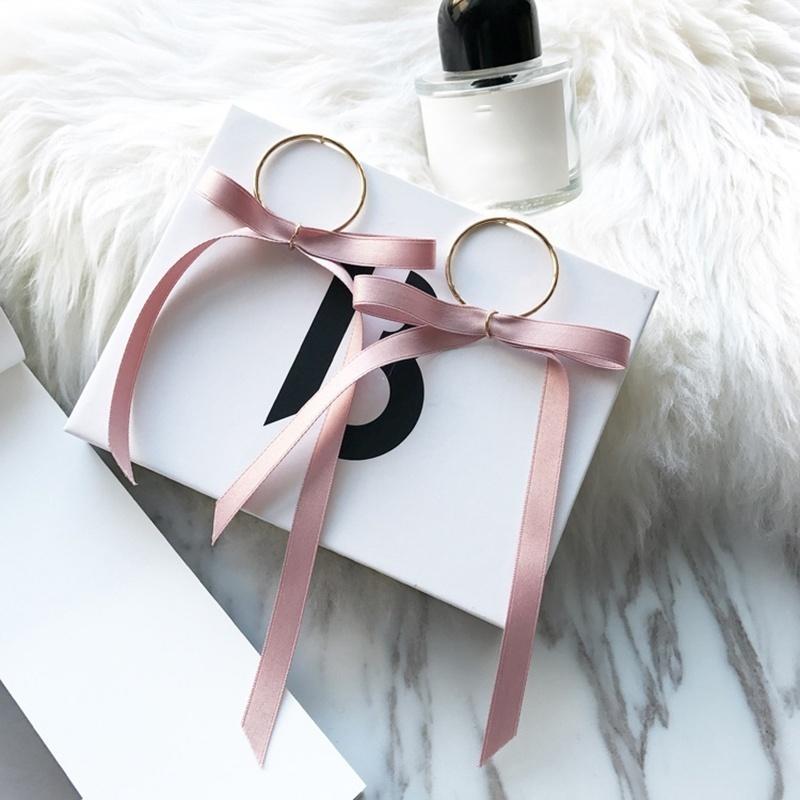 Sweet  Ribbon Bow long metal ring earrings earrings simple temperament female personality