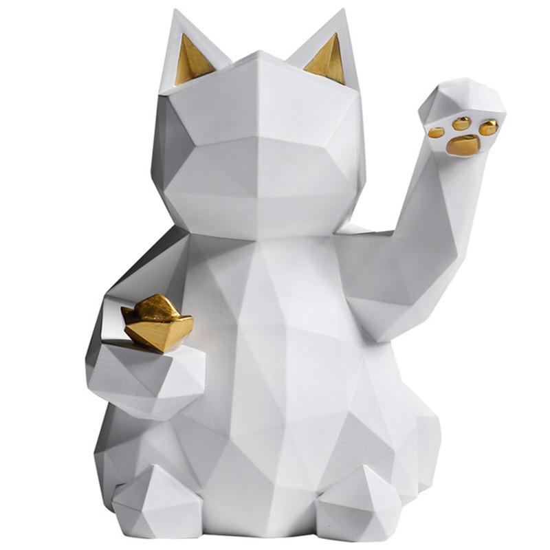 Geometric Lucky Cat Sculpture – Modern Resin Fortune Statue for Home & Office Decor