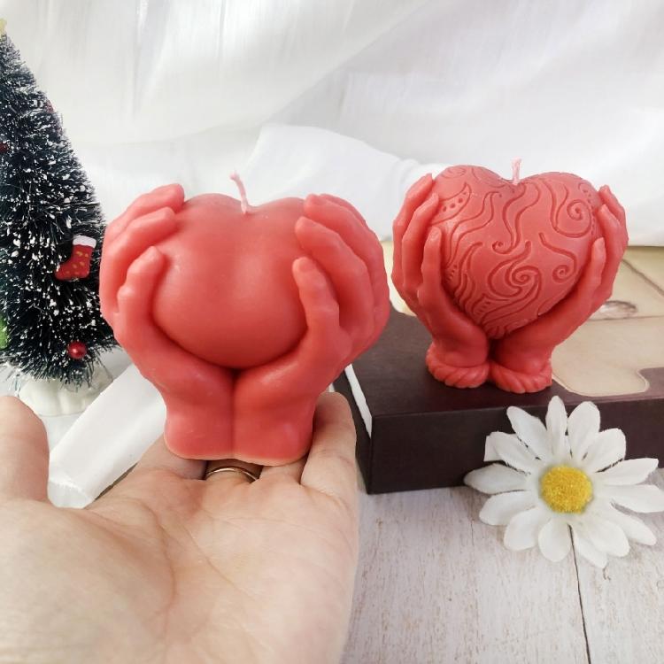 Hand Holding Heart Candle Mold 3D Heart Shape Candle Silicone Mold DIY Soap Mold