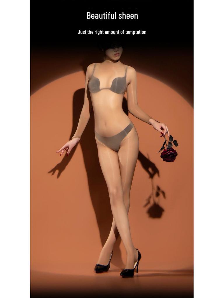 New Arrival: Sexy Seamless Oily One-Piece Stockings - Thin Style, Full Body with Open Crotch & Five-Finger Design